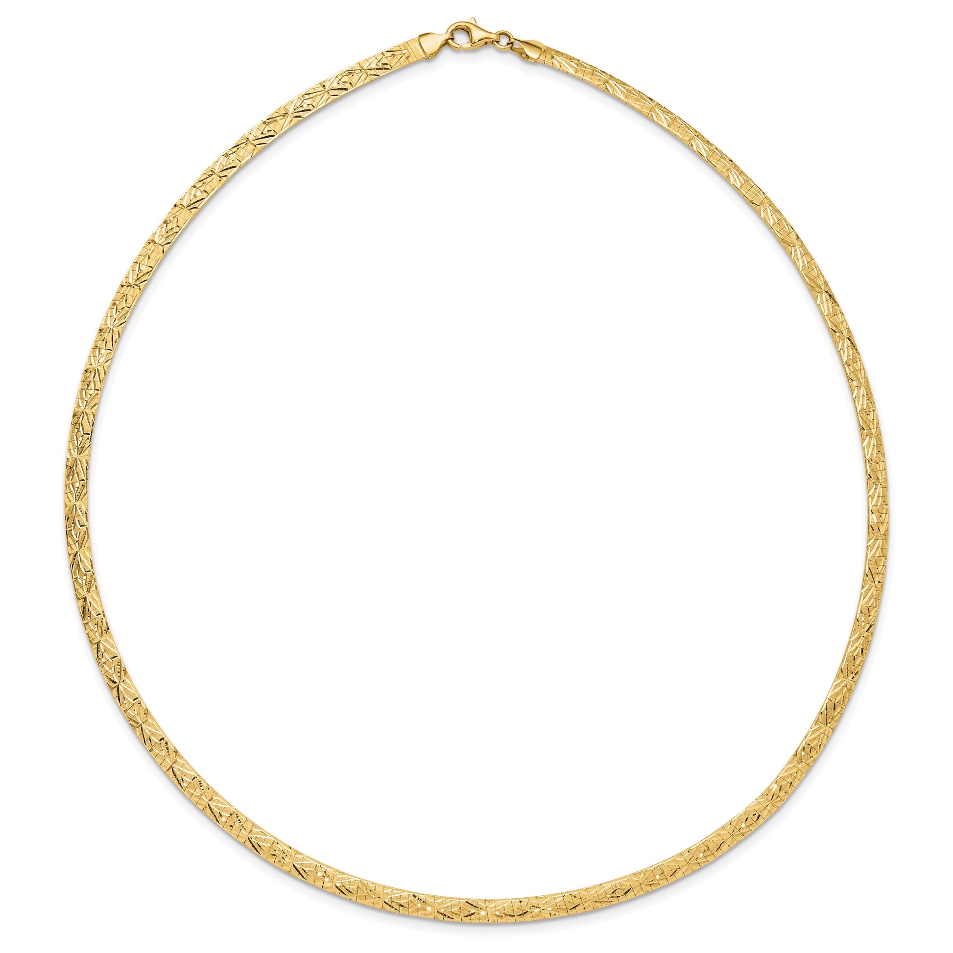 14k Flat 4mm Fancy Diamond-cut Reversible to High Polished 17.25 inch Omega Necklace
