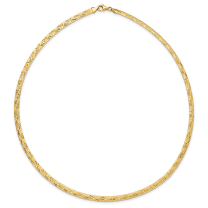 14k Flat 4mm Fancy Diamond-cut Reversible to High Polished 17.25 inch Omega Necklace