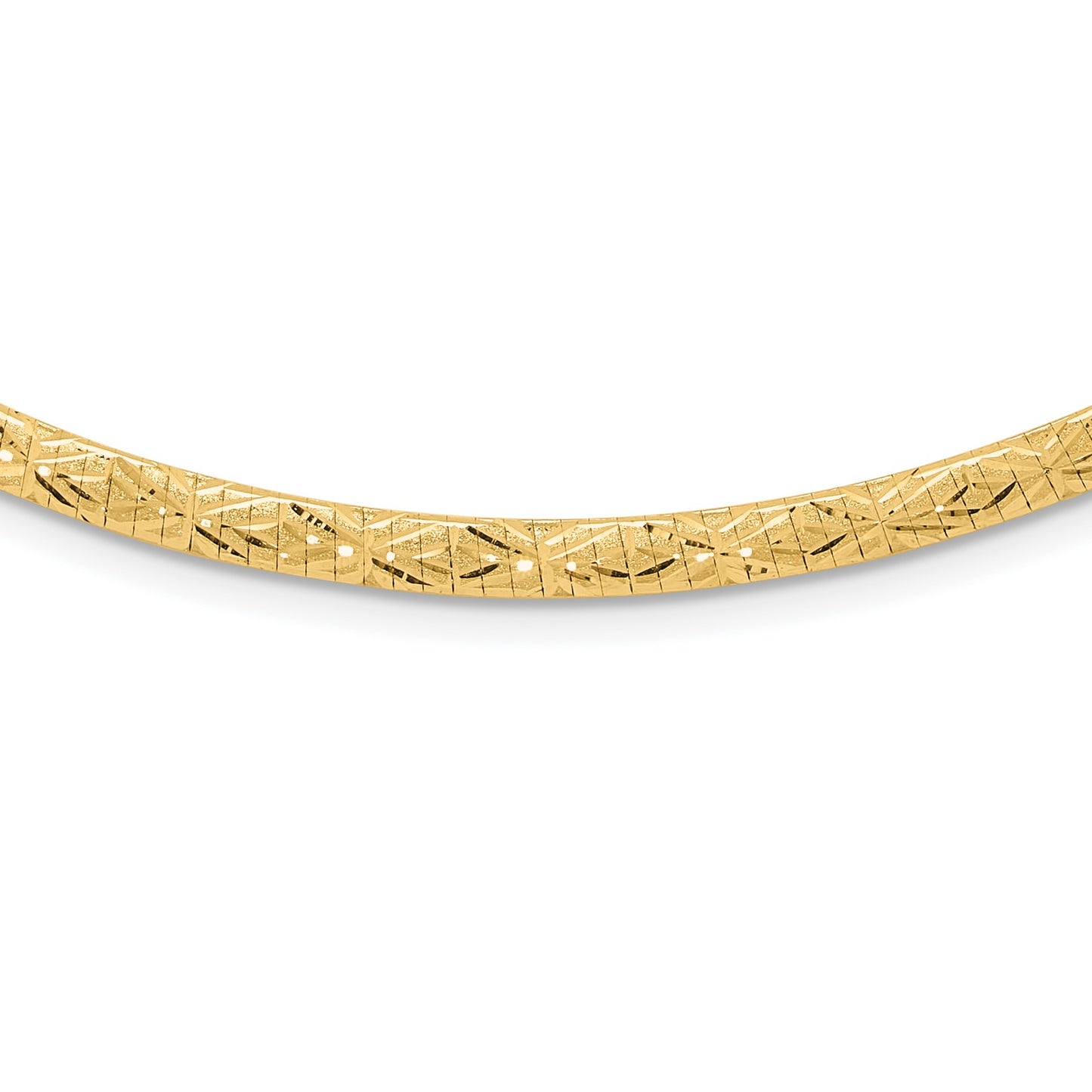 14k Flat 4mm Fancy Diamond-cut Reversible to High Polished 17.25 inch Omega Necklace
