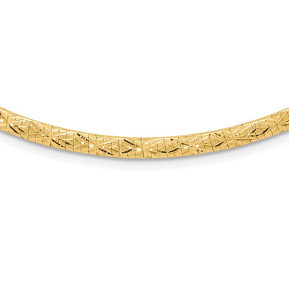 14k Flat 4mm Fancy Diamond-cut Reversible to High Polished 17.25 inch Omega Necklace