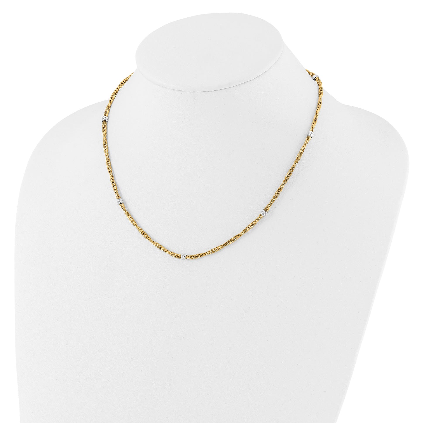 14K Two-tone Polished 3.8mm Fancy Beaded 7-Station 18 inch Necklace