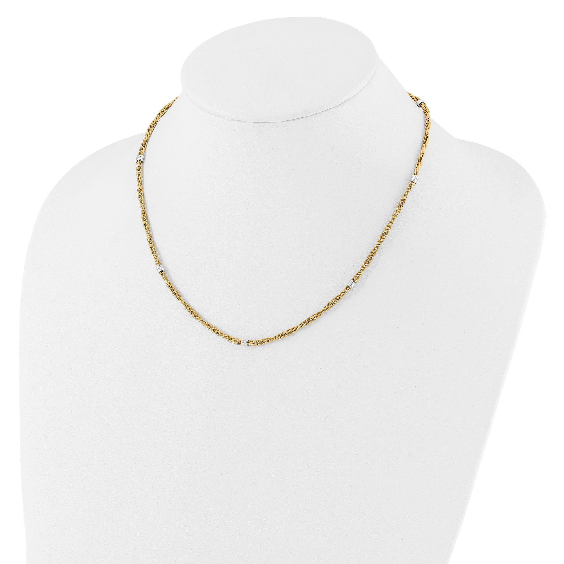 14K Two-tone Polished 3.8mm Fancy Beaded 7-Station 18 inch Necklace