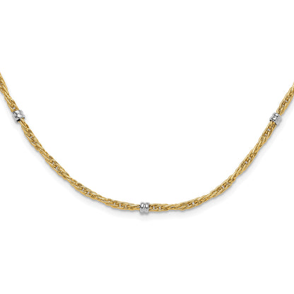 14K Two-tone Polished 3.8mm Fancy Beaded 7-Station 18 inch Necklace