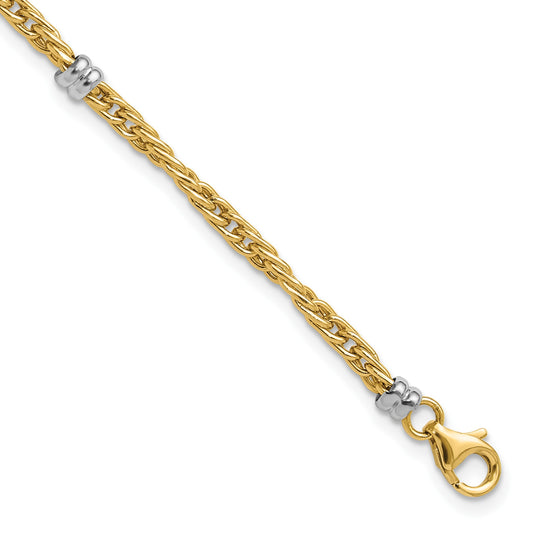 14K Two-tone Polished 3.6mm Fancy Beaded 5-Station 7.5 inch Bracelet