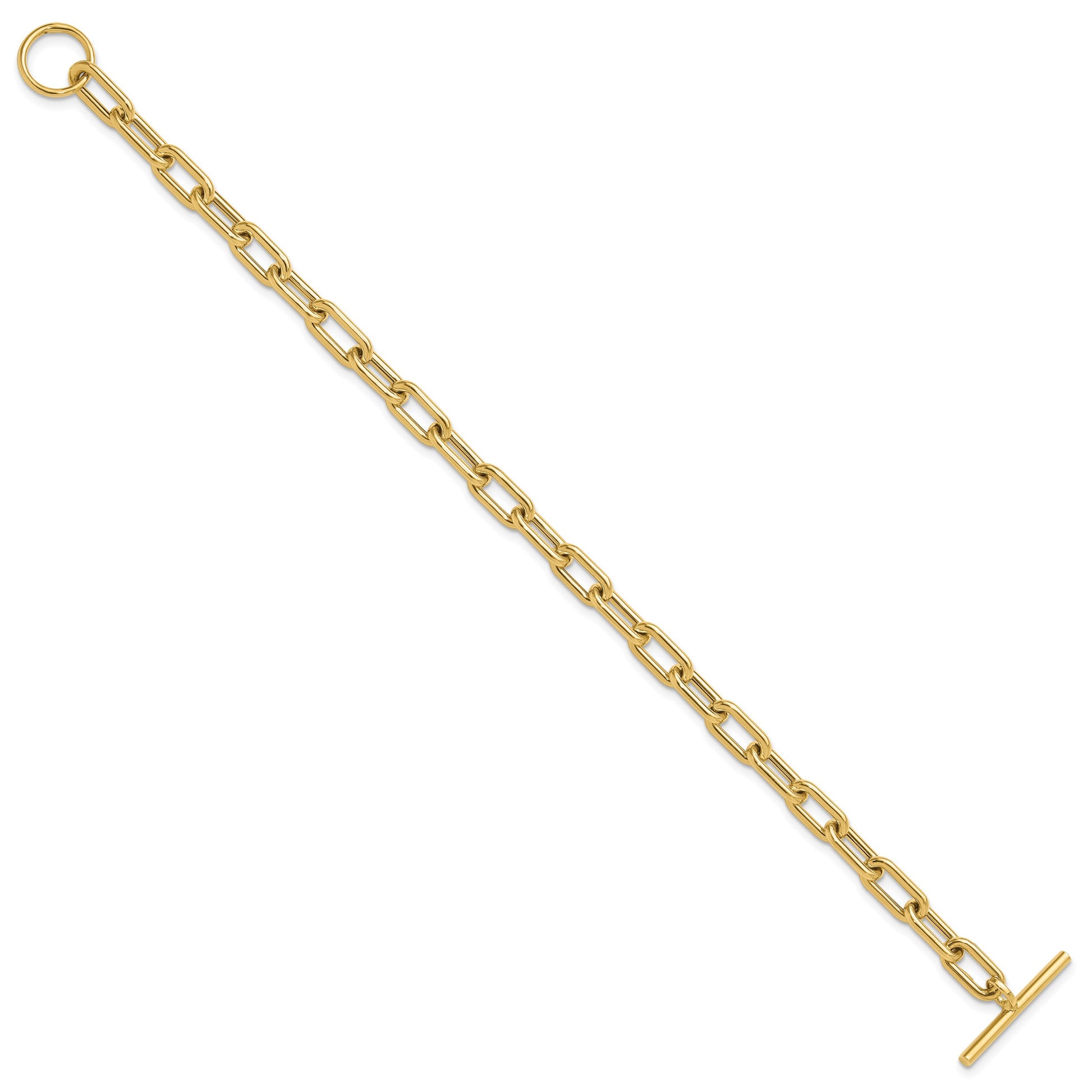 14K Polished Fancy 5mm Oval Cable Link 7.5 inch Toggle Bracelet