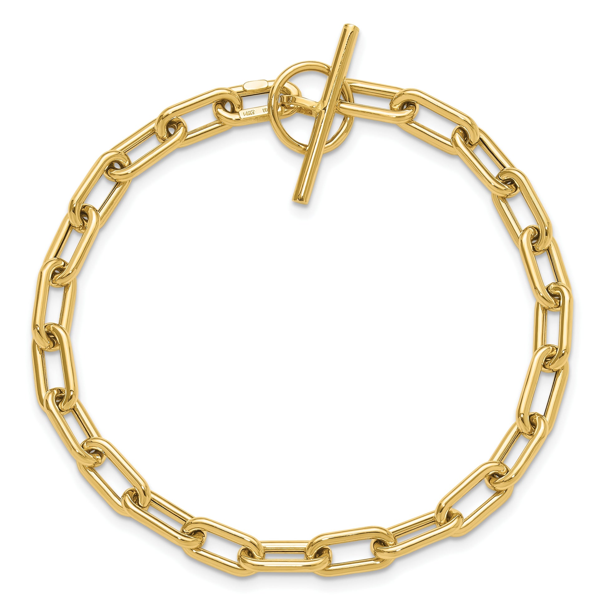 14K Polished Fancy 5mm Oval Cable Link 7.5 inch Toggle Bracelet