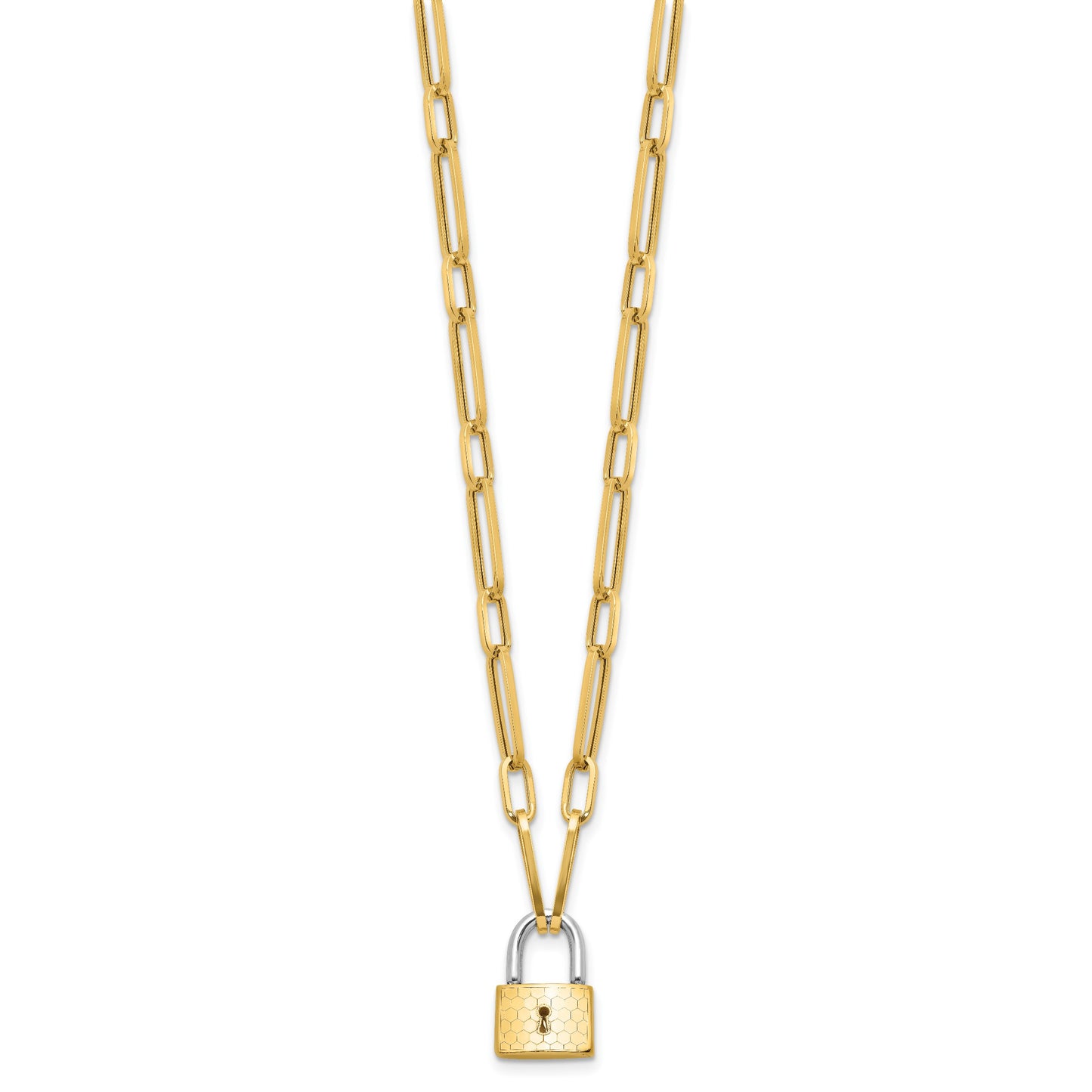 14K Two-tone Fancy Link with Lock Dangle 18.25 inch Necklace