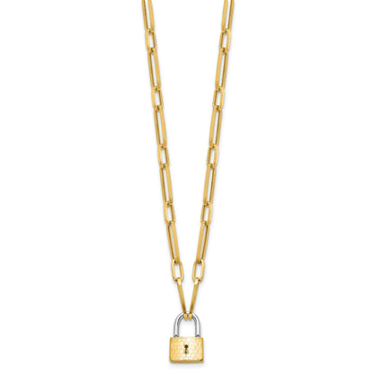 14K Two-tone Fancy Link with Lock Dangle 18.25 inch Necklace