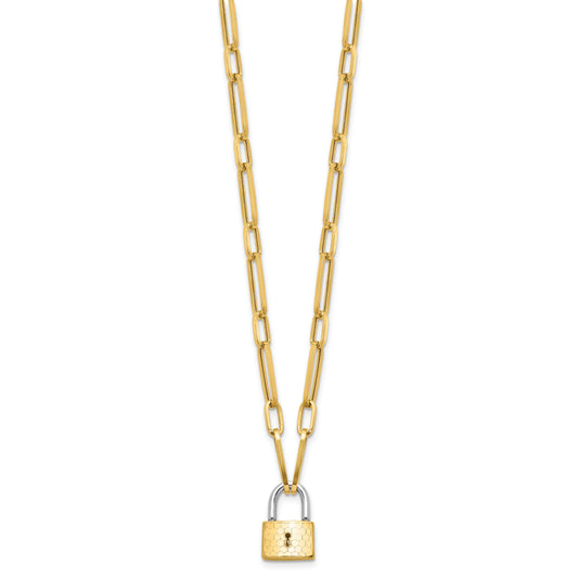14K Two-tone Fancy Link with Lock Dangle 18.25 inch Necklace