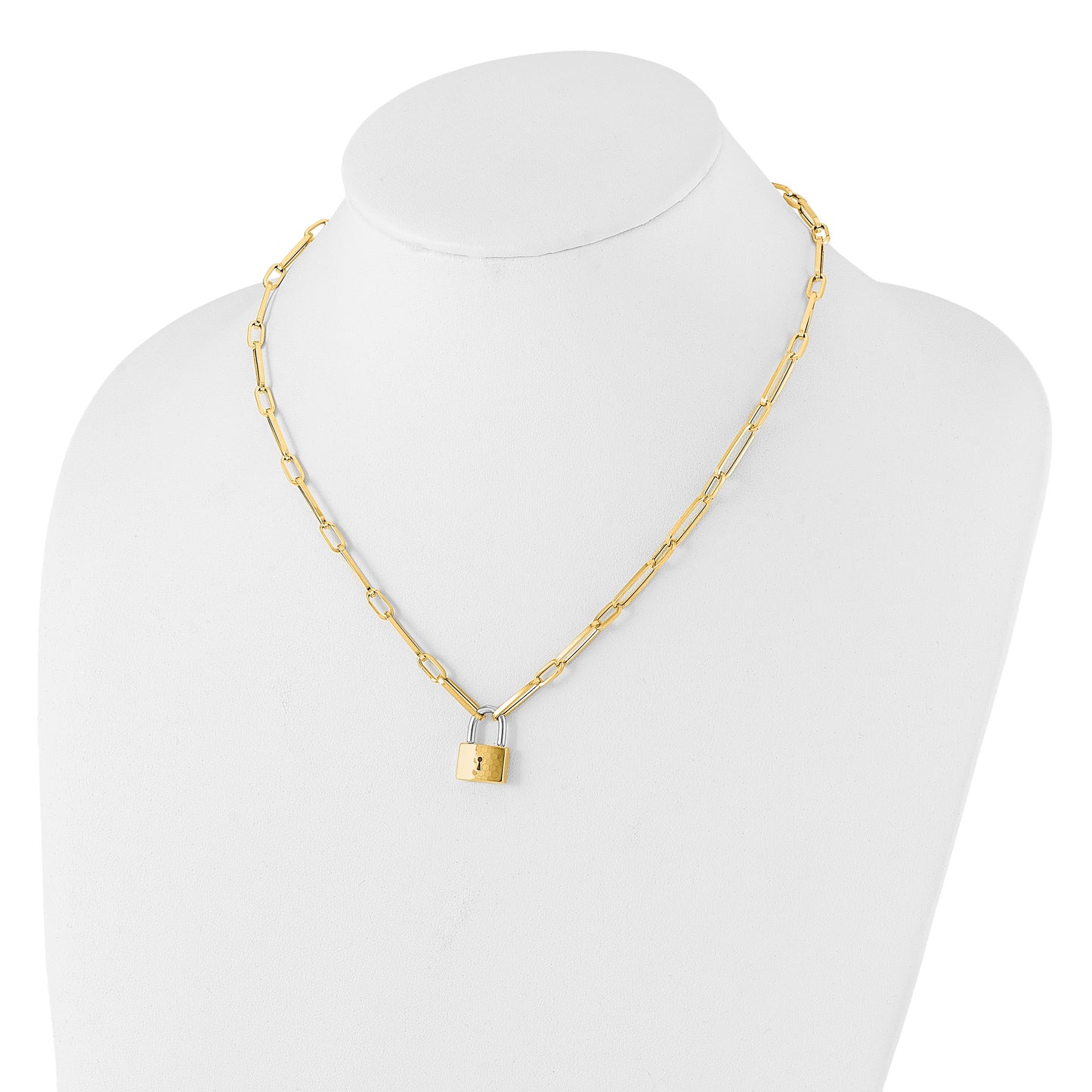 14K Two-tone Fancy Link with Lock Dangle 18.25 inch Necklace