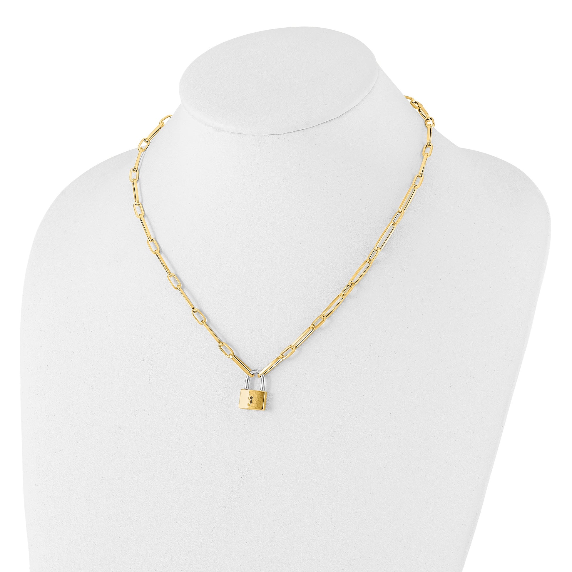 14K Two-tone Fancy Link with Lock Dangle 18.25 inch Necklace