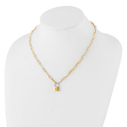 14K Two-tone Fancy Link with Lock Dangle 18.25 inch Necklace