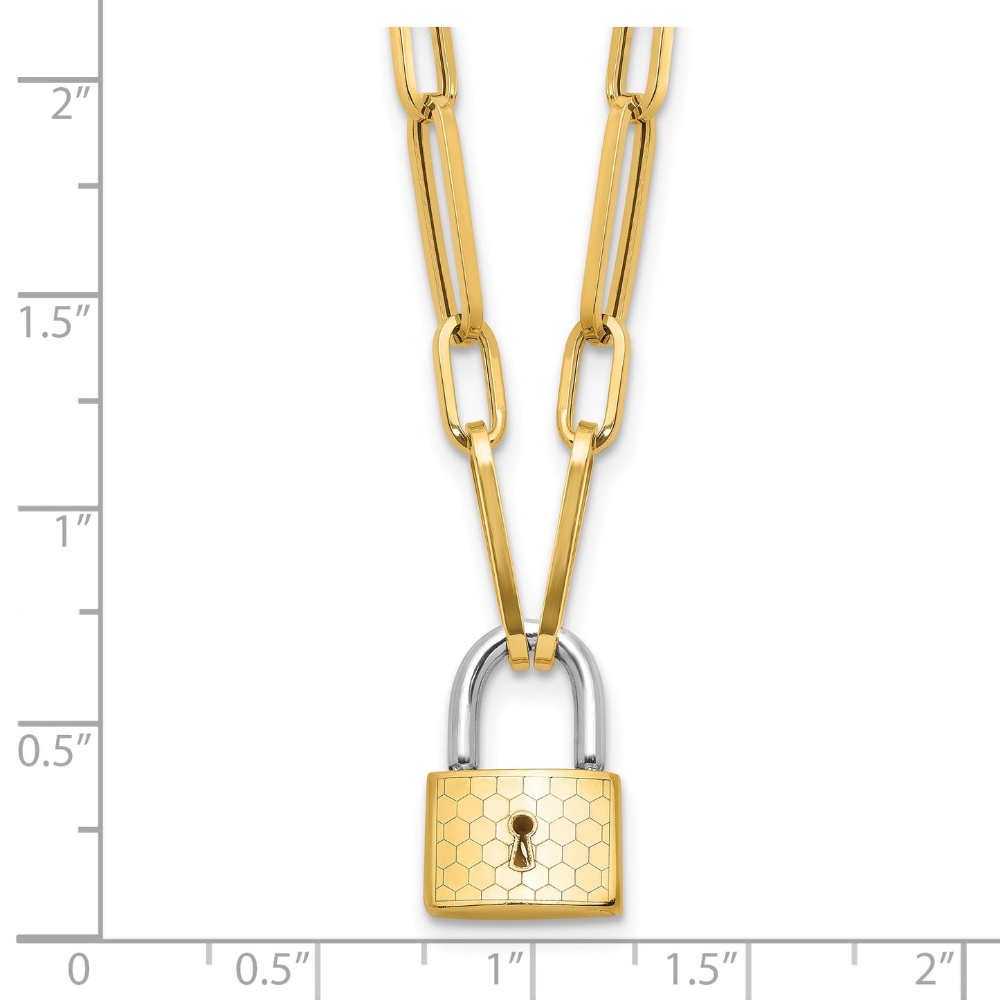 14K Two-tone Fancy Link with Lock Dangle 18.25 inch Necklace