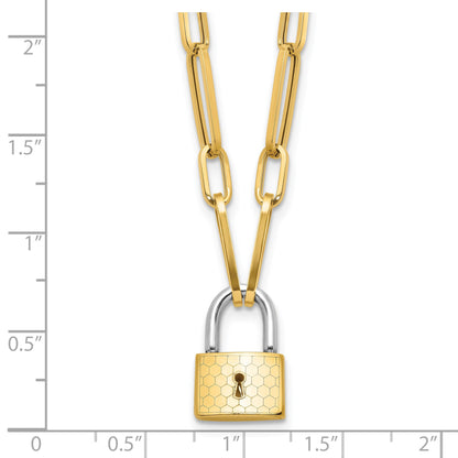 14K Two-tone Fancy Link with Lock Dangle 18.25 inch Necklace