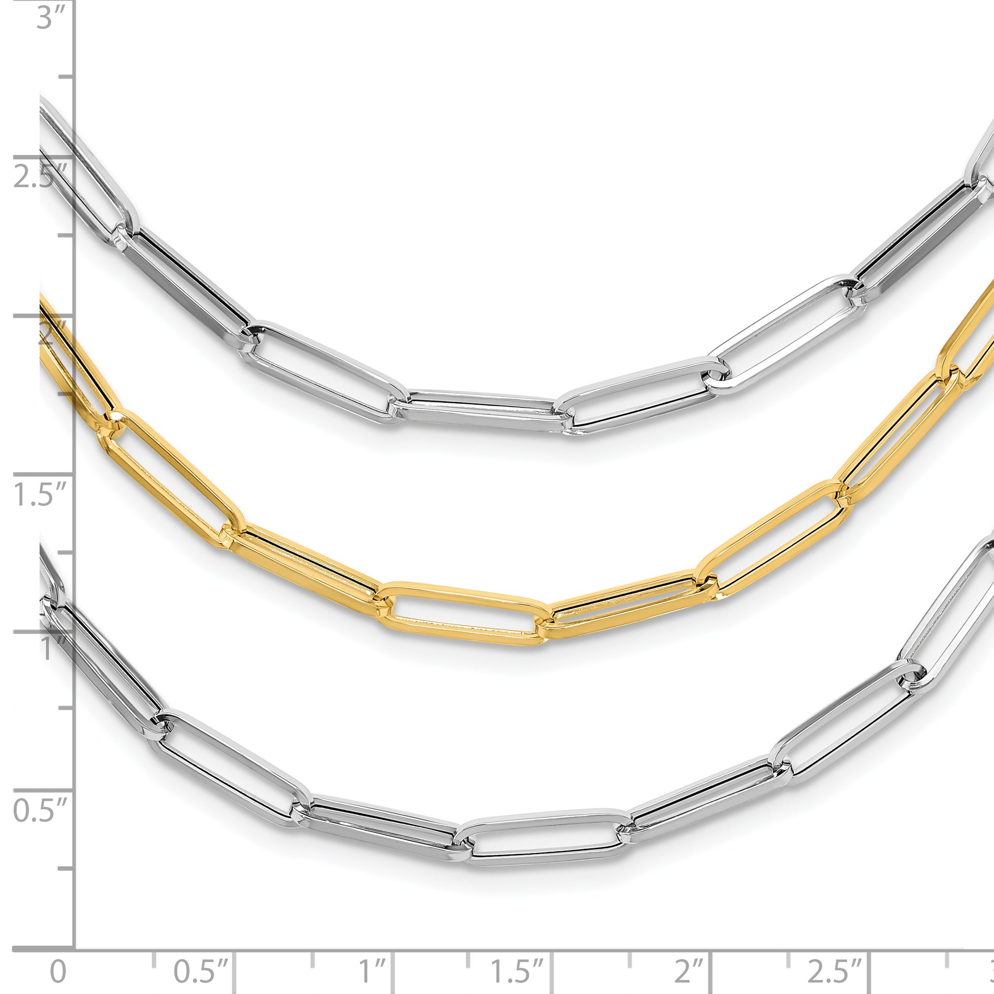 14K Two-tone Polished Fancy Paperclip Link 3-Strand Bib 18.25 inch Necklace