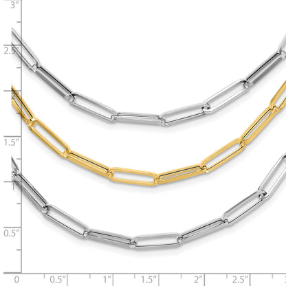14K Two-tone Polished Fancy Paperclip Link 3-Strand Bib 18.25 inch Necklace