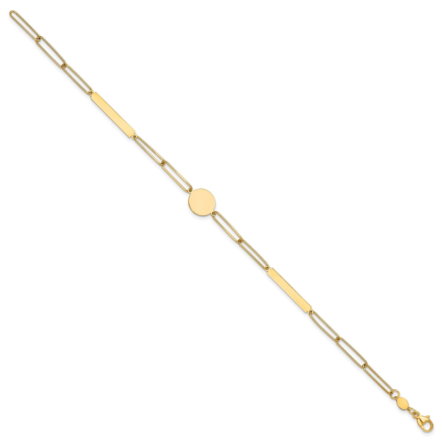 14K Polished Paperclip Link with Circle and Bars 8.25 inch Bracelet