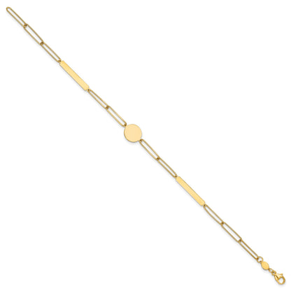14K Polished Paperclip Link with Circle and Bars 8.25 inch Bracelet