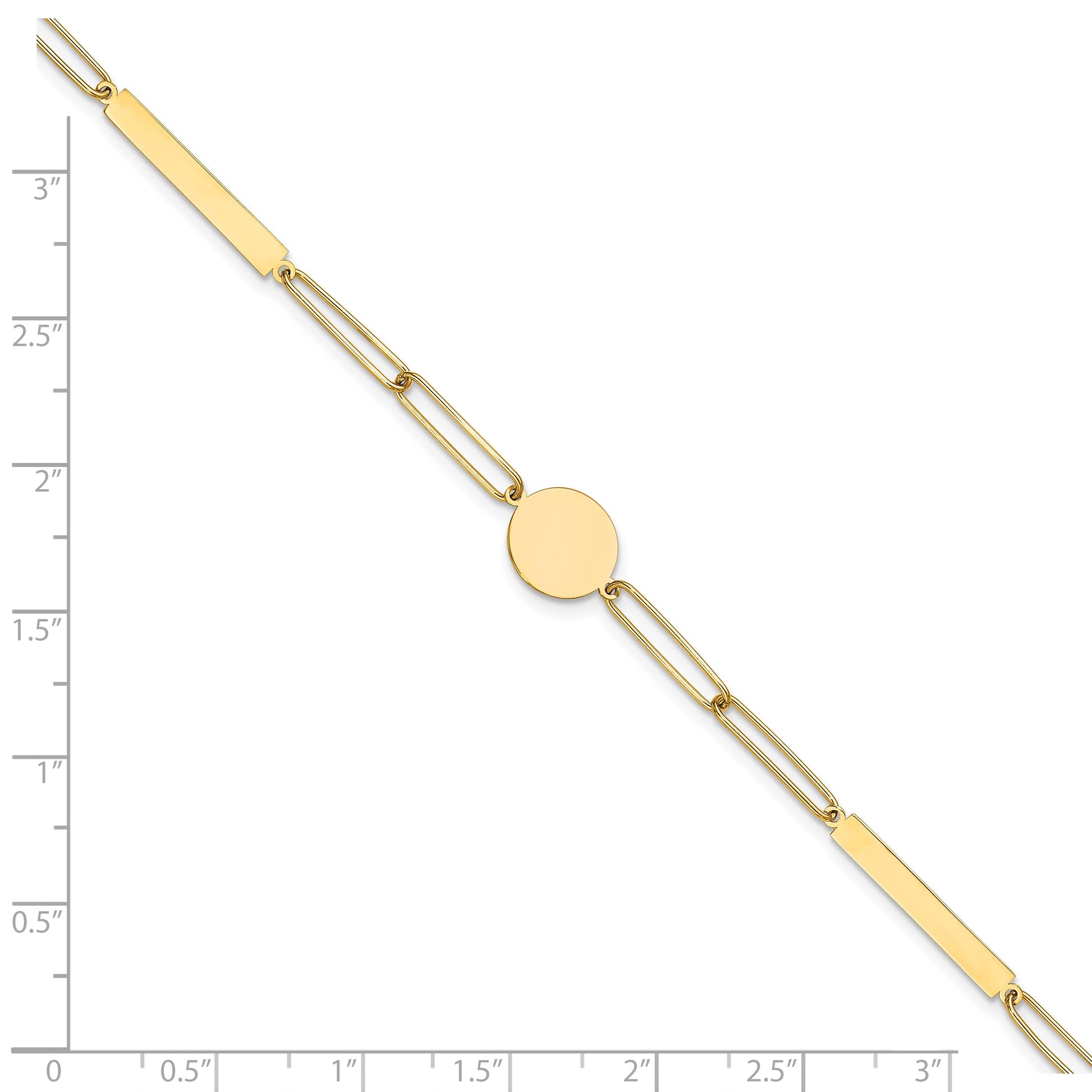 14K Polished Paperclip Link with Circle and Bars 8.25 inch Bracelet