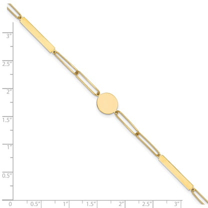 14K Polished Paperclip Link with Circle and Bars 8.25 inch Bracelet