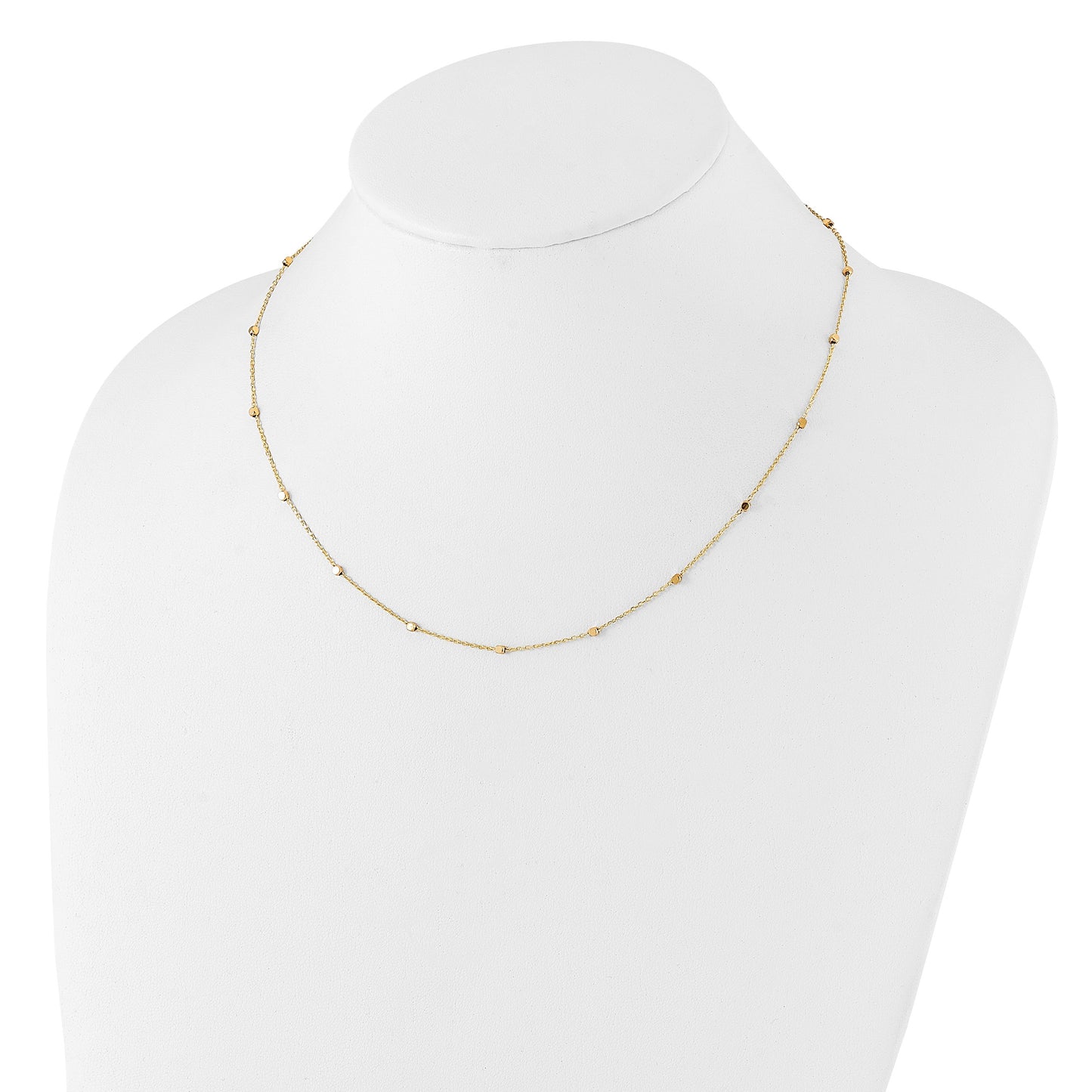 14K Polished Cube Stations 16 inch Necklace Plus 2 inch Extender