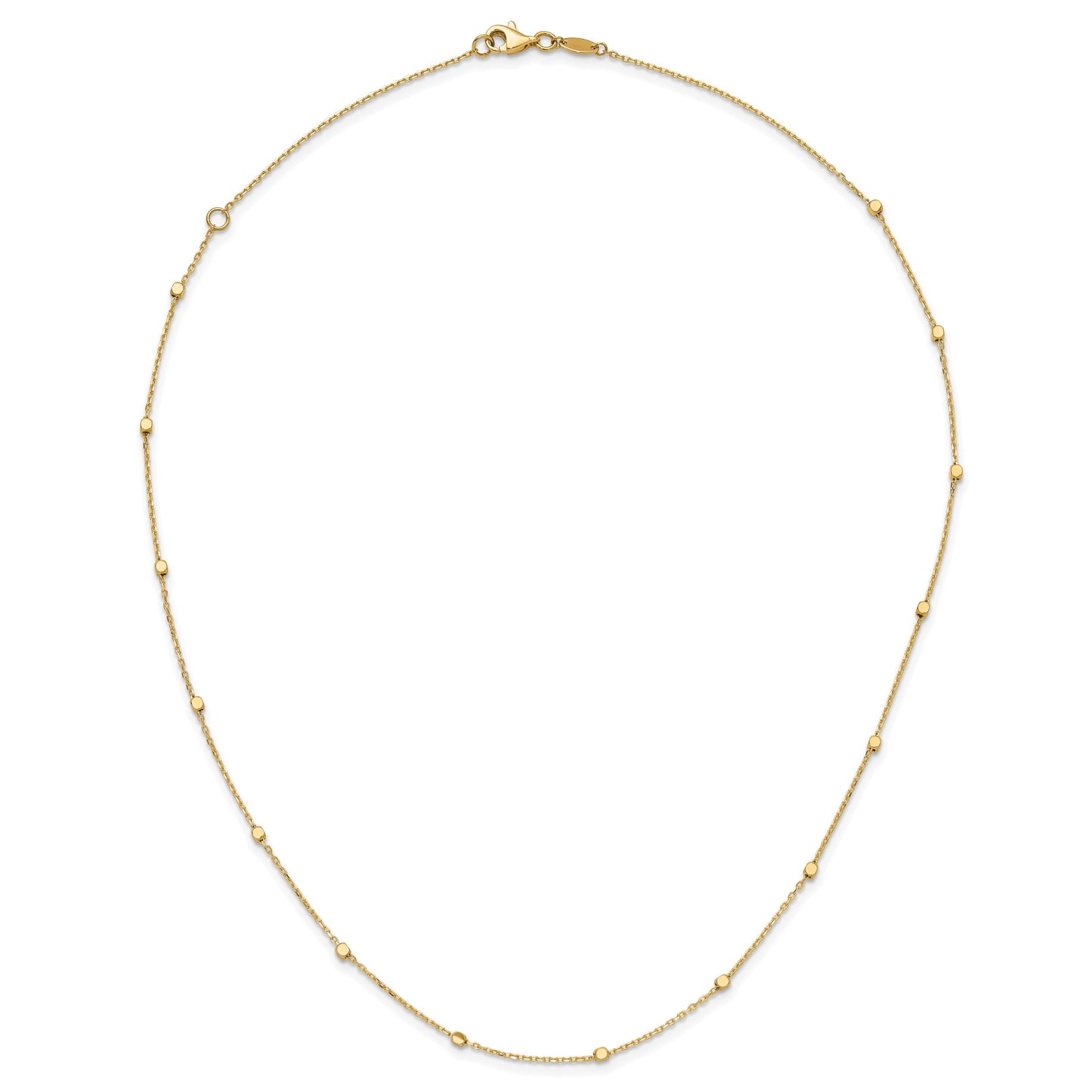 14K Polished Cube Stations 16 inch Necklace Plus 2 inch Extender