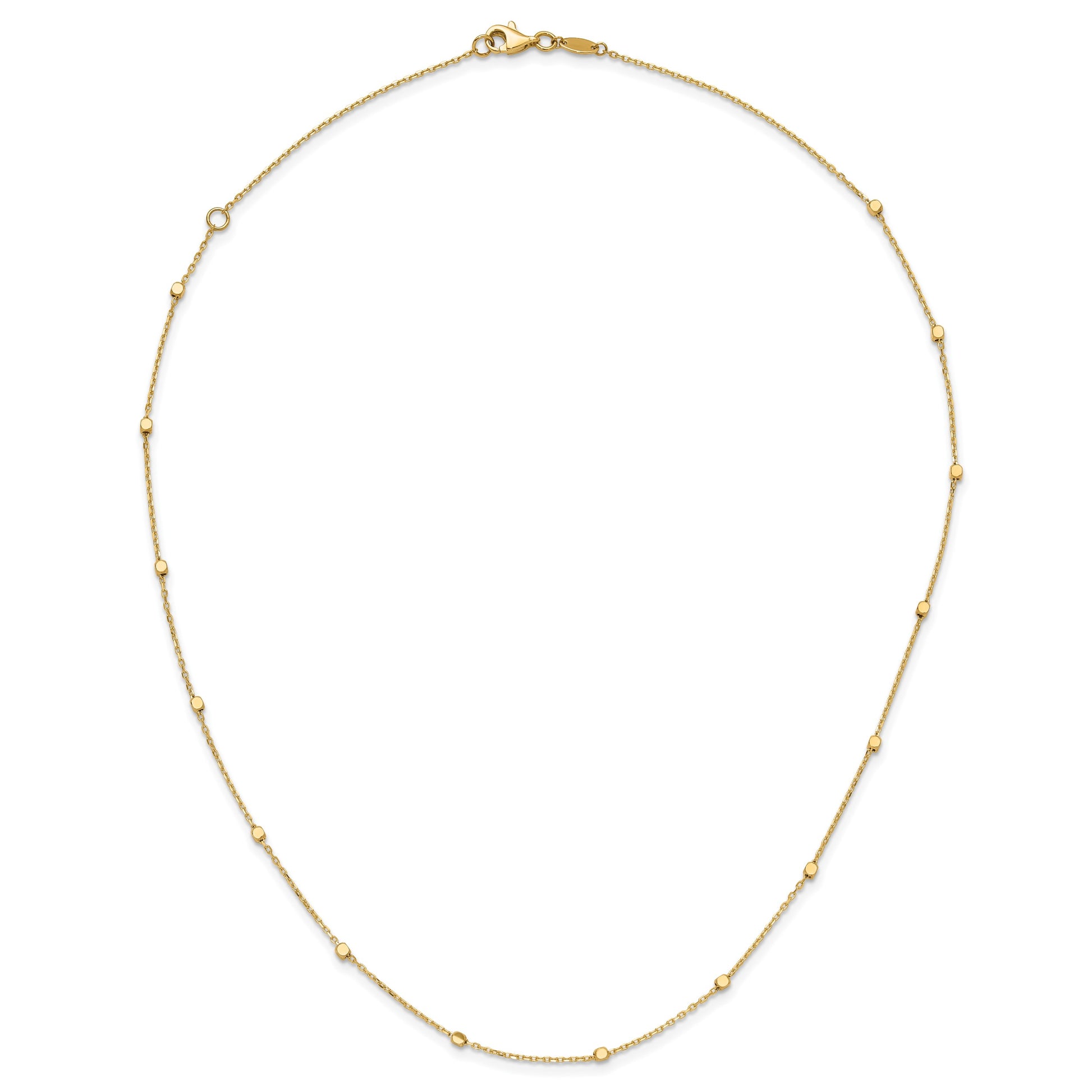 14K Polished Cube Stations 16 inch Necklace Plus 2 inch Extender