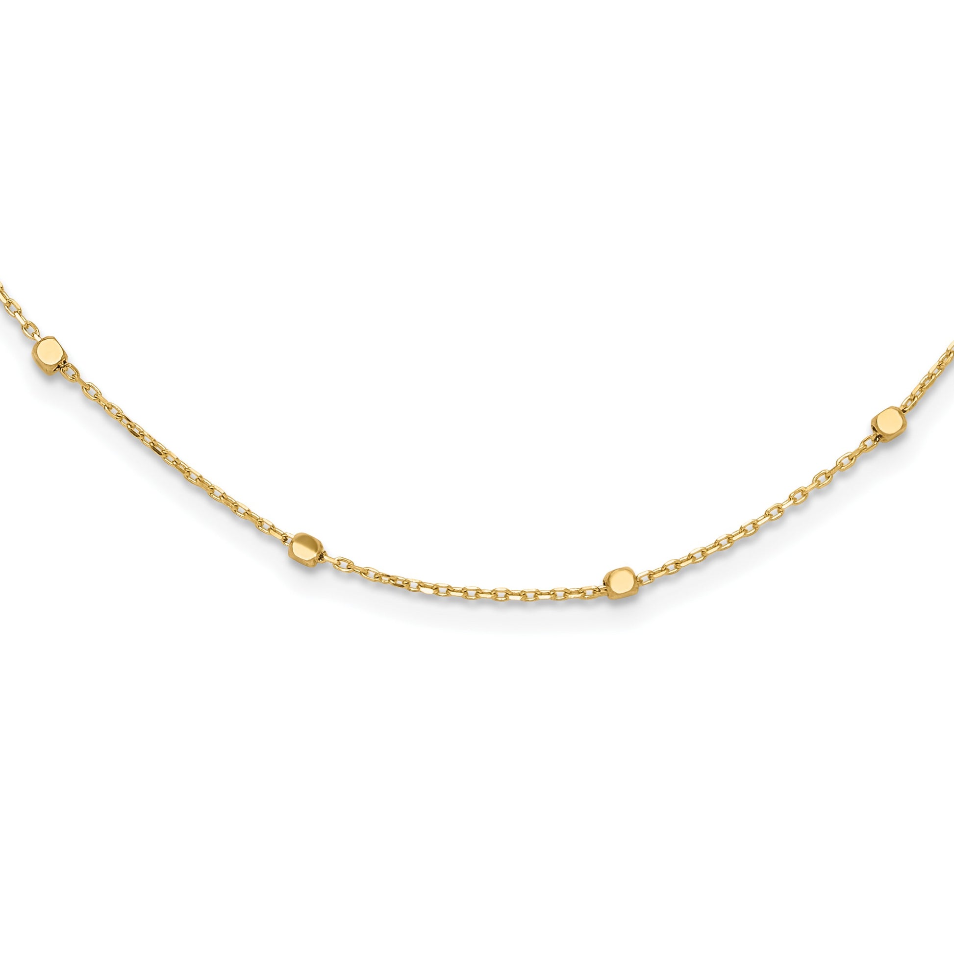 14K Polished Cube Stations 16 inch Necklace Plus 2 inch Extender