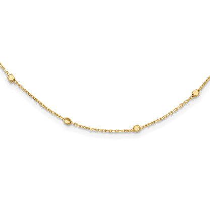 14K Polished Cube Stations 16 inch Necklace Plus 2 inch Extender