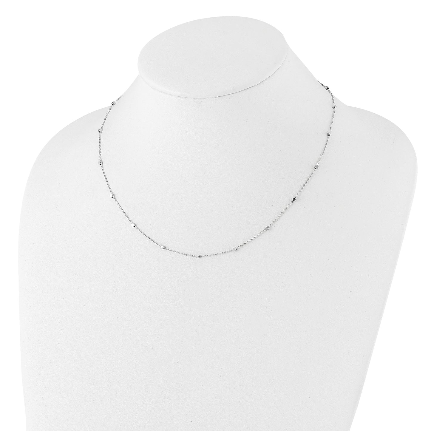 14K White Gold Polished Cube Stations 16 inch Necklace Plus 2 inch Extender