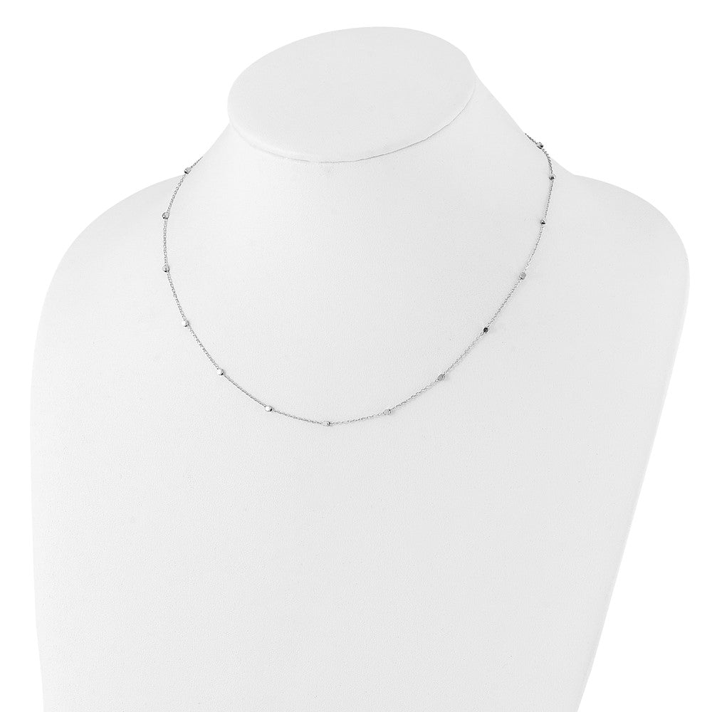 14K White Gold Polished Cube Stations w/ 2in ext. Necklace