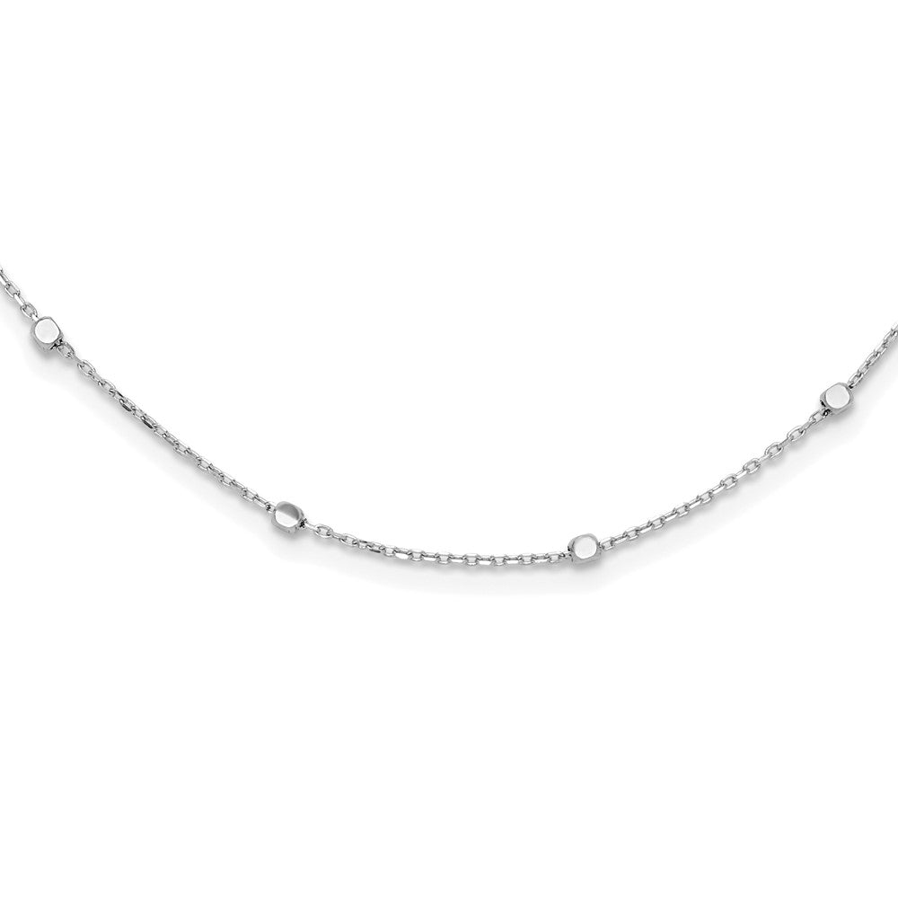 14K White Gold Polished Cube Stations w/ 2in ext. Necklace