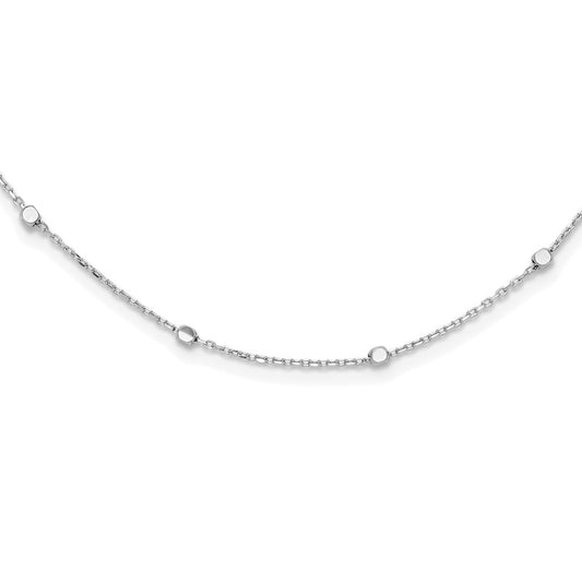 14K White Gold Polished Cube Stations w/ 2in ext. Necklace