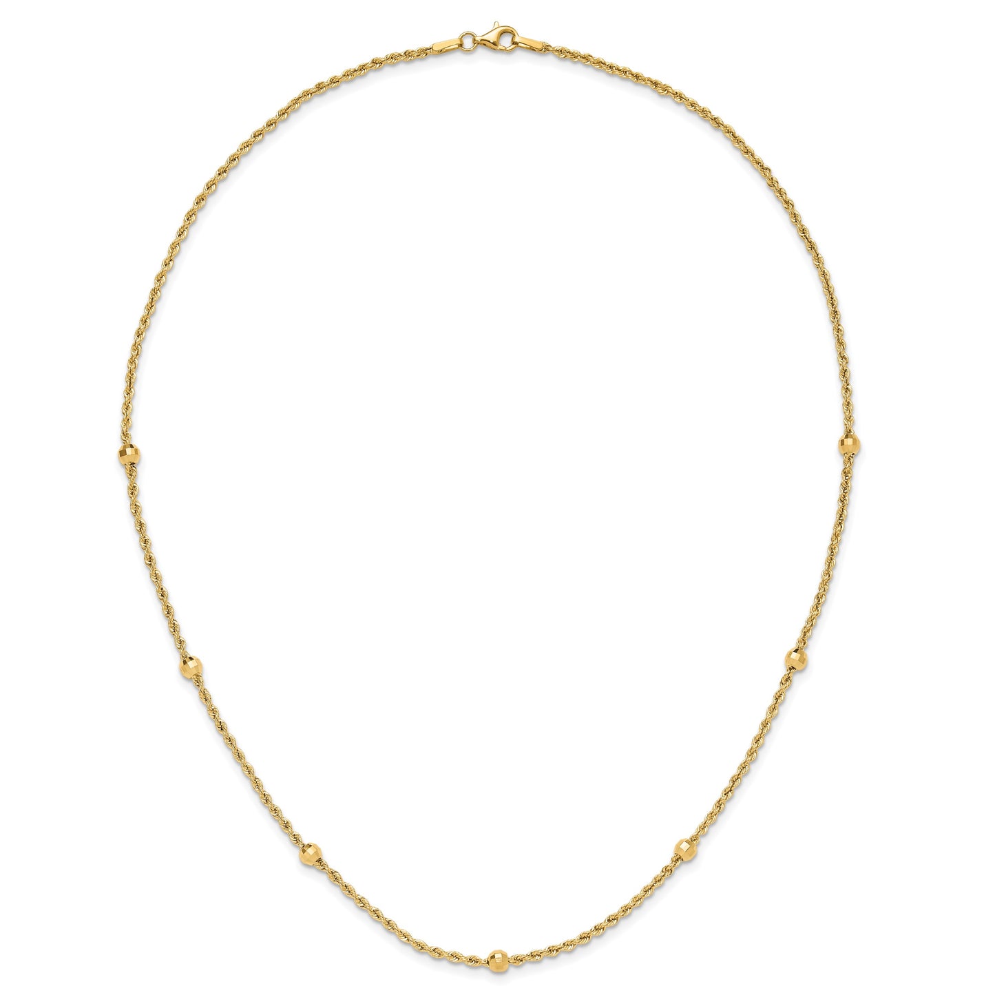 14k Mirror Beads and Diamond-cut Rope Chain 7-Station 18 inch Necklace