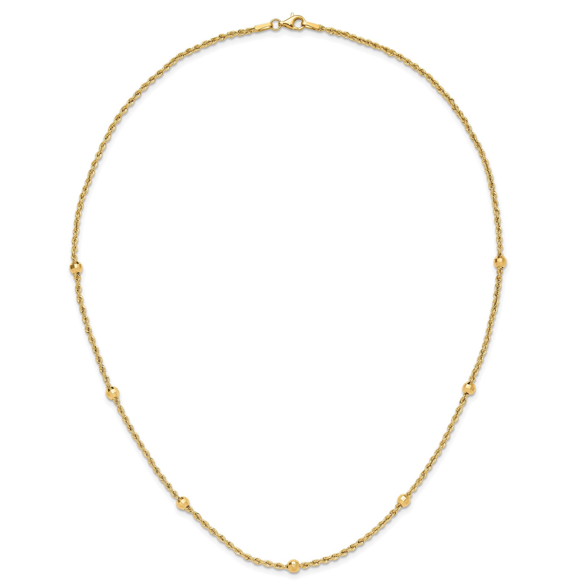 14k Mirror Beads and Diamond-cut Rope Chain 7-Station 18 inch Necklace