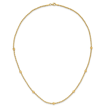 14k Mirror Beads and Diamond-cut Rope Chain 7-Station 18 inch Necklace