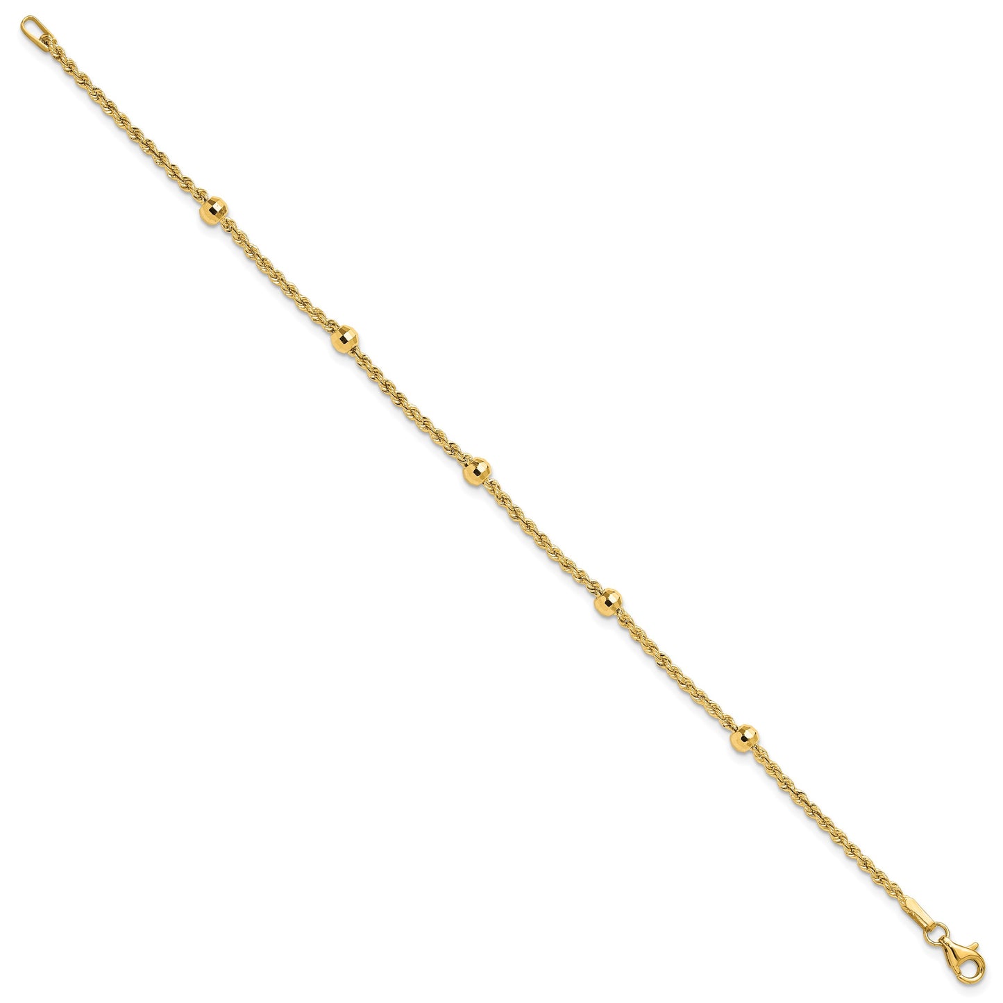 14k Mirror Beads and Diamond-cut Rope Chain 5-Station 7.5 inch Bracelet