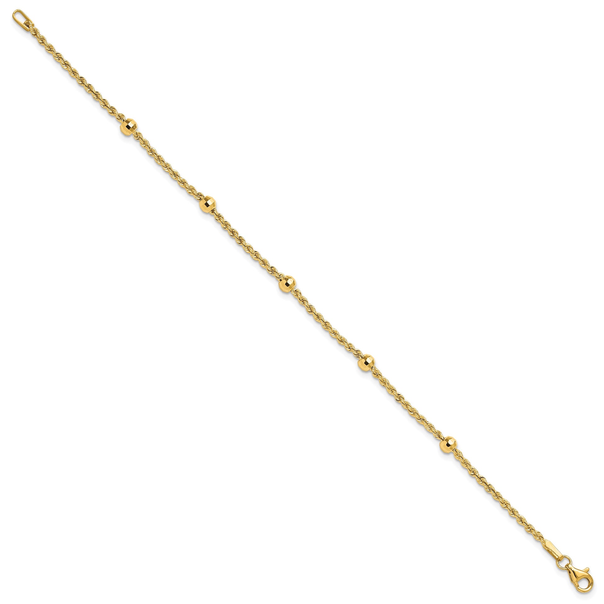 14k Mirror Beads and Diamond-cut Rope Chain 5-Station 7.5 inch Bracelet