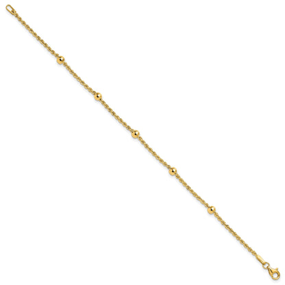 14k Mirror Beads and Diamond-cut Rope Chain 5-Station 7.5 inch Bracelet