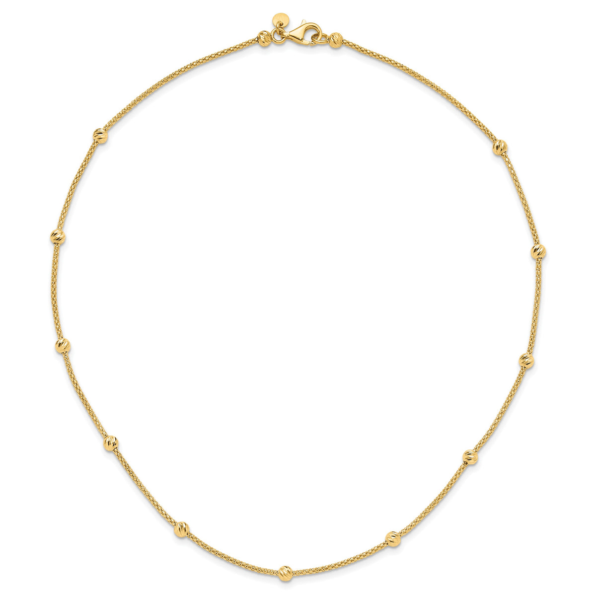 14K Polished Diamond-cut Beads and Mesh Chain 17 inch Necklace