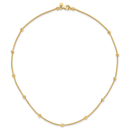 14K Polished Diamond-cut Beads and Mesh Chain 17 inch Necklace