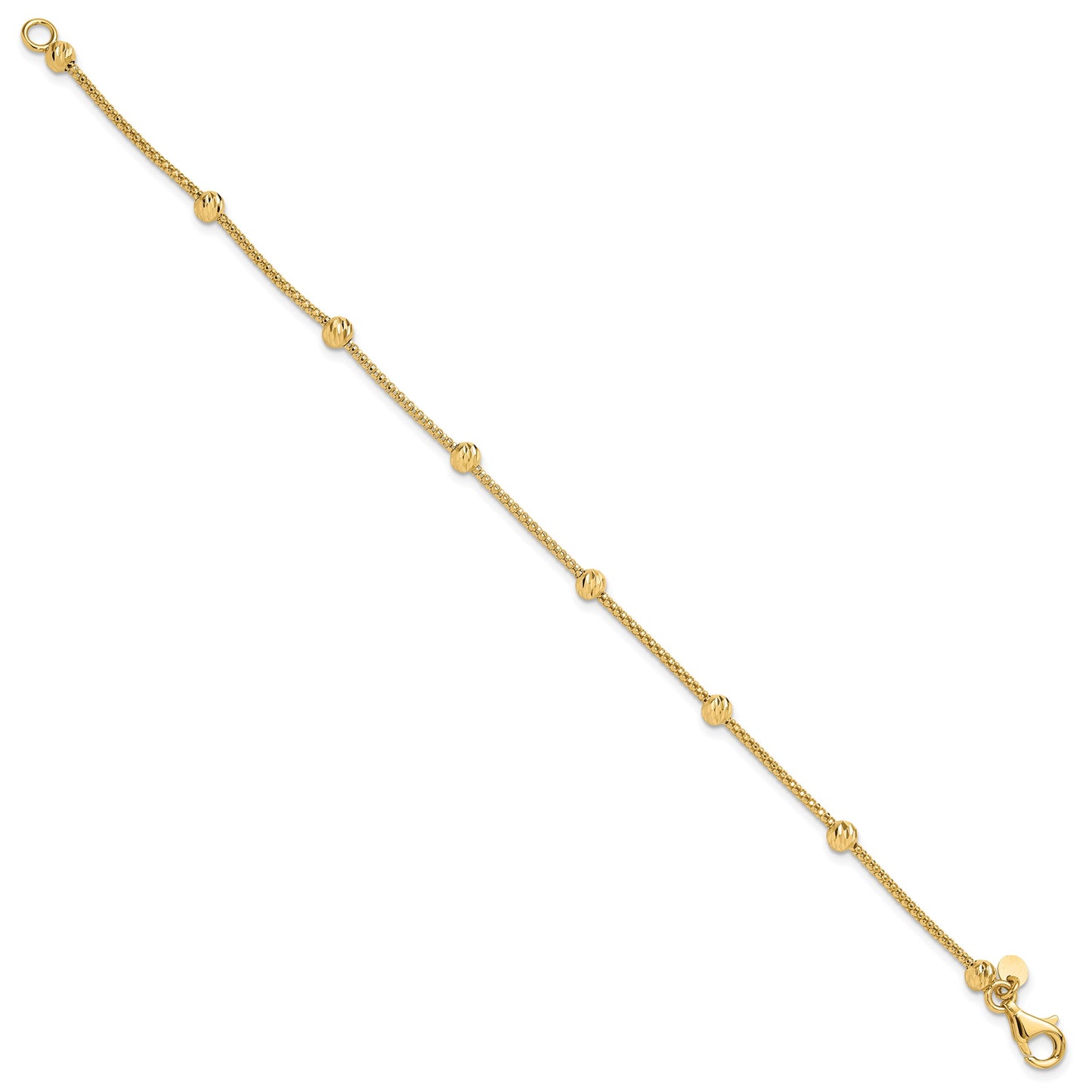 14K Polished Diamond-cut Beads and Mesh Chain 7.5 inch Bracelet