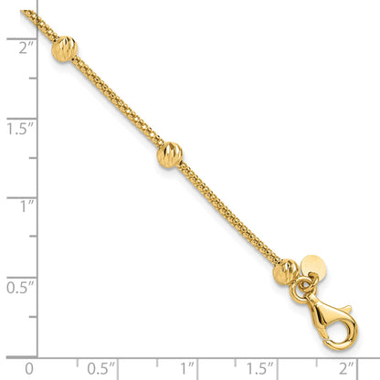14K Polished Diamond-cut Beads and Mesh Chain 7.5 inch Bracelet