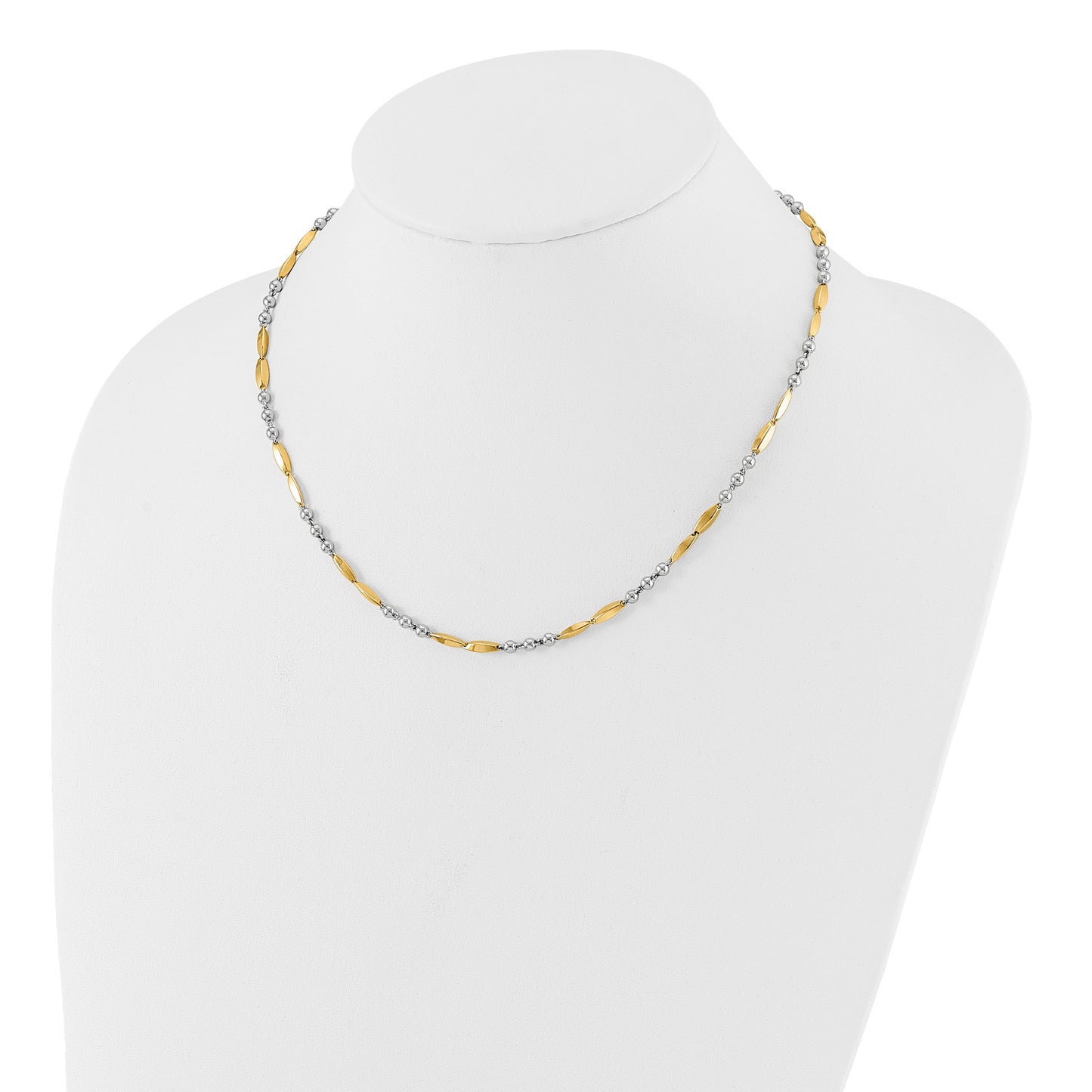 14K Two-tone Polished Beads and Oval Bars 18 inch Necklace
