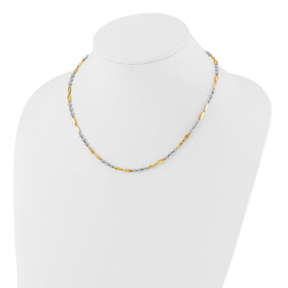 14K Two-tone Polished Beads and Oval Bars 18 inch Necklace
