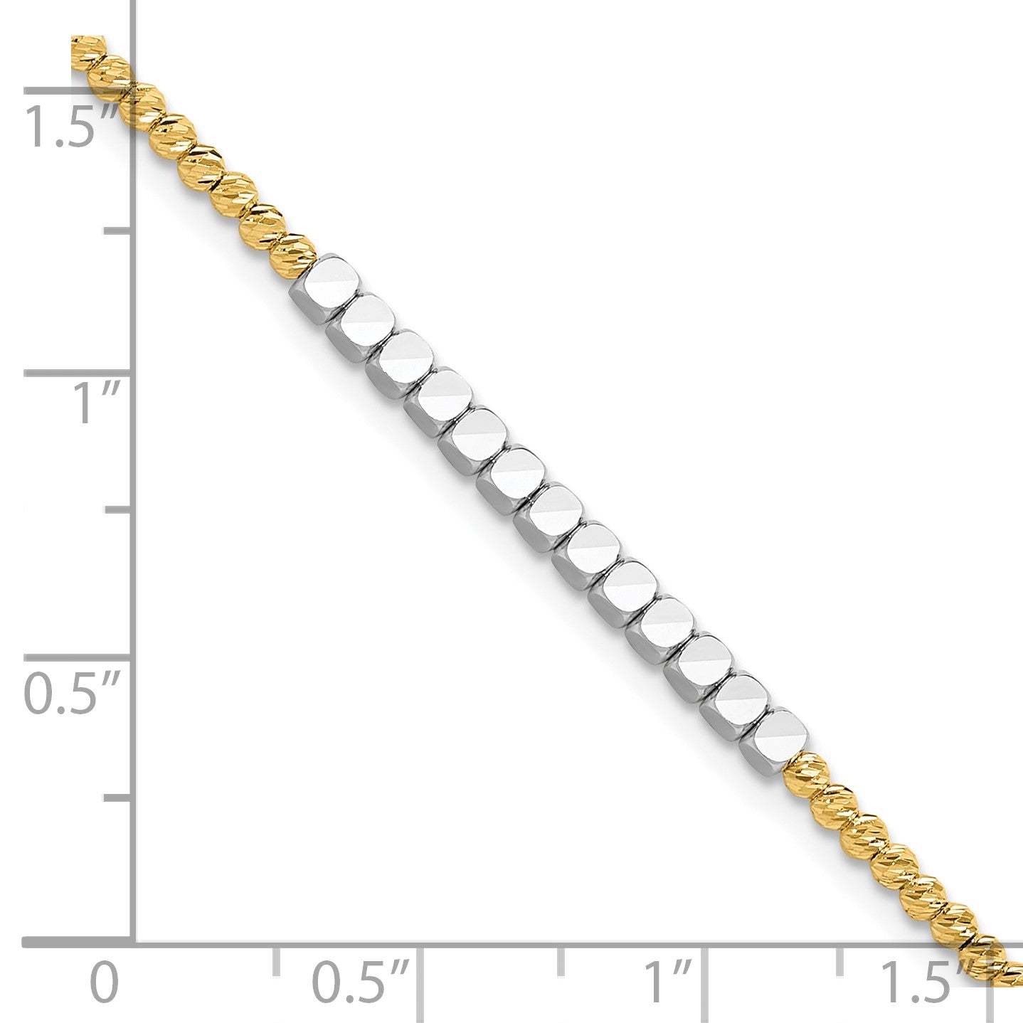 14K Two-tone Diamond-cut Square and Round Beaded 7.5 inch Bracelet