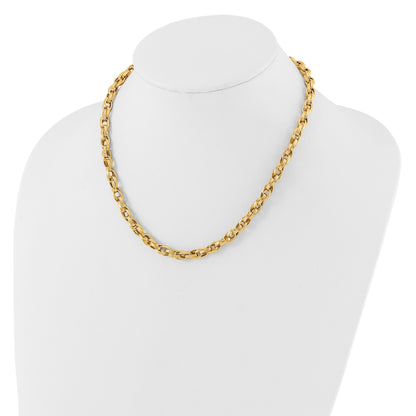 14K Polished and Grooved 6mm Fancy Oval Link 18 inch Necklace