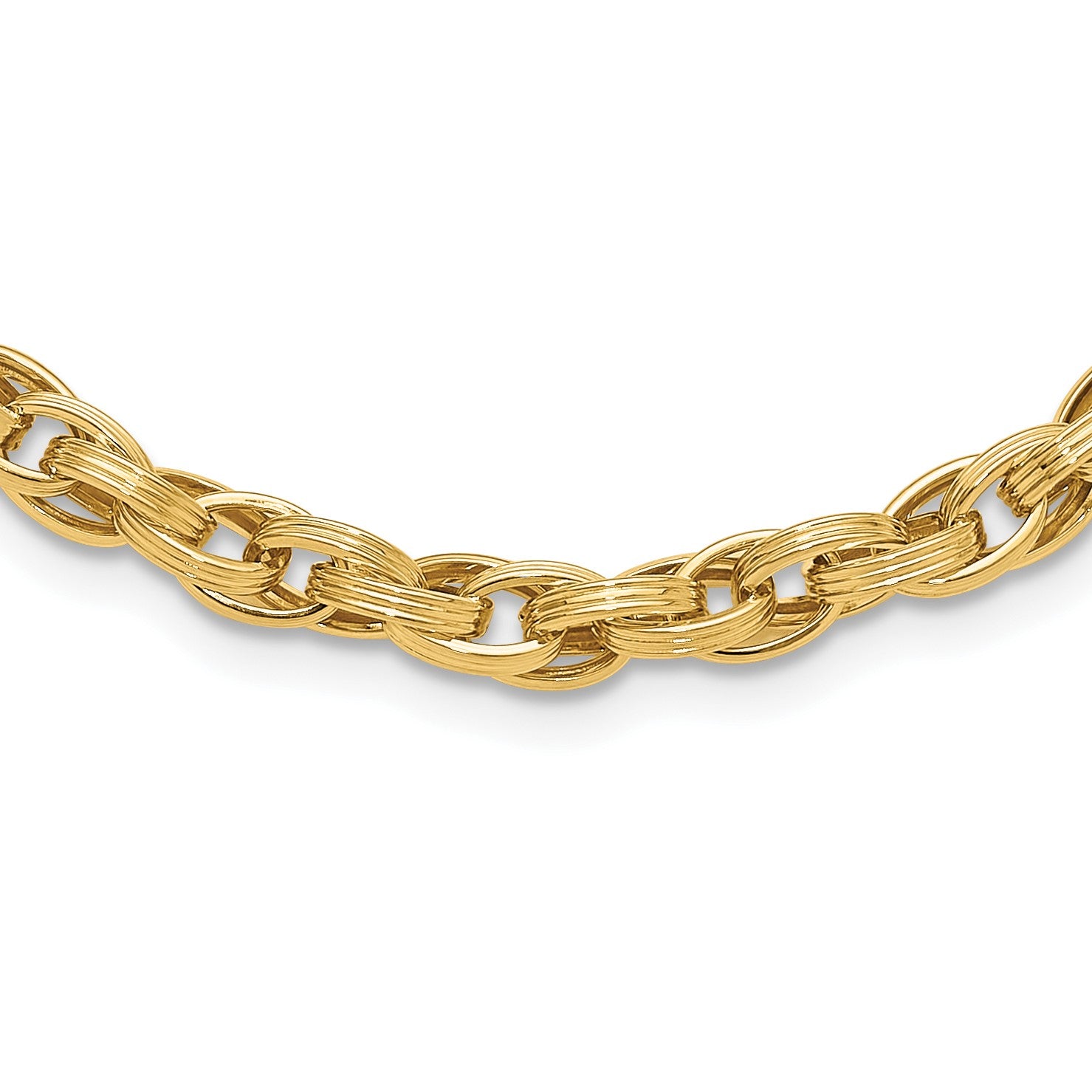 14K Polished and Grooved 6mm Fancy Oval Link 18 inch Necklace