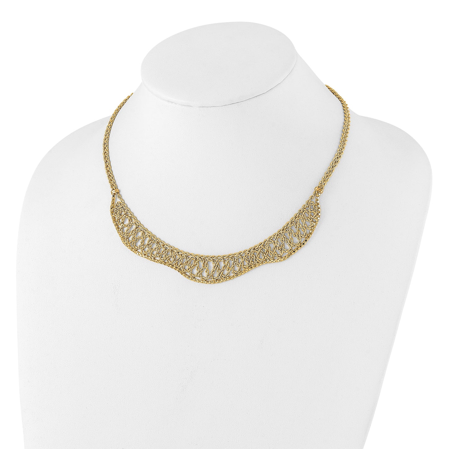 14K Diamond-cut Braided Rope Chain Fancy Front Drape 17.25 inch Necklace