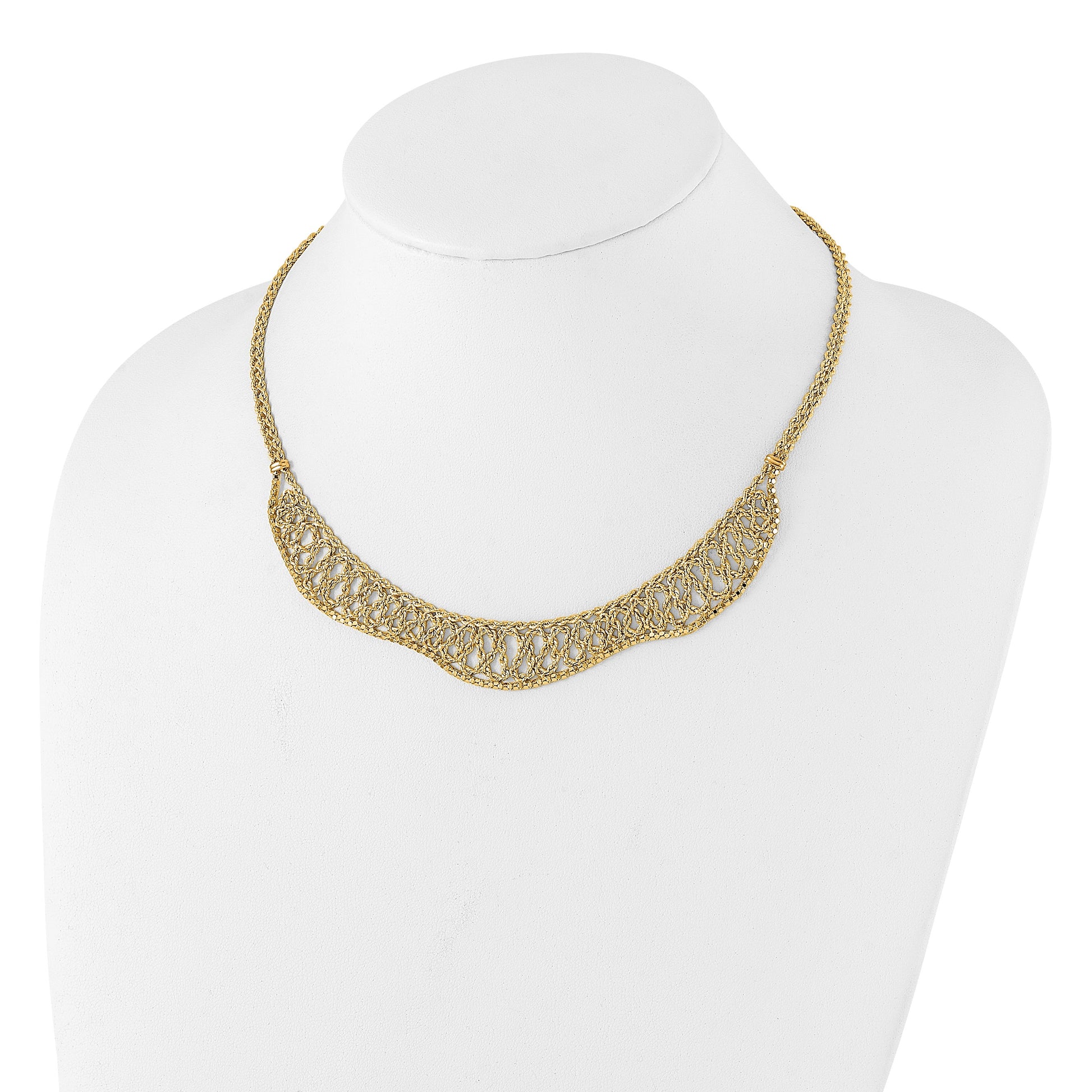 14K Diamond-cut Braided Rope Chain Fancy Front Drape 17.25 inch Necklace